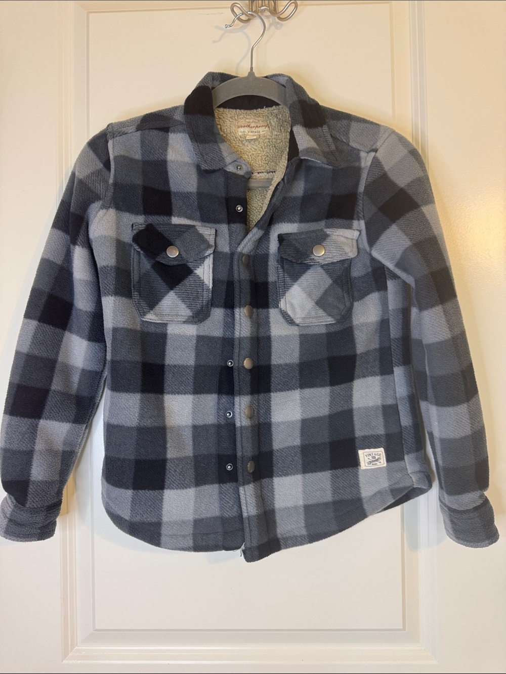 Weatherproof Kids Black and Gray Plaid Sherpa-Lined Jacket
